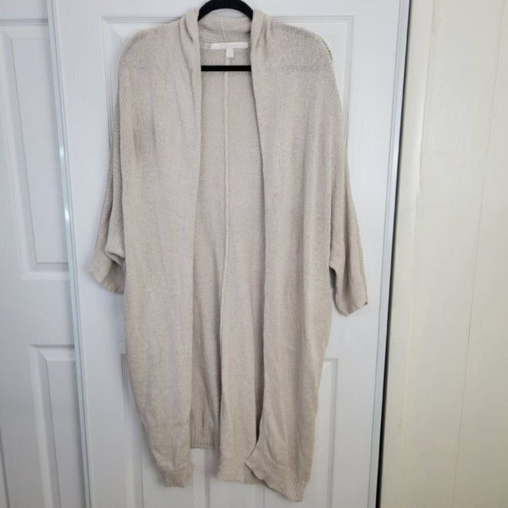 NORDSTROM COLLECTION Size Large/ XLarge  Beige Linen Silk Open Front Cardigan
